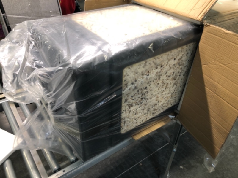 Photo 1 of Safco Products Canmeleon Outdoor/Indoor Aggregate Panel Trash Can 9471NC, Black, Natural Stone Panels, 38 Gallon Capacity, Round Open Top.