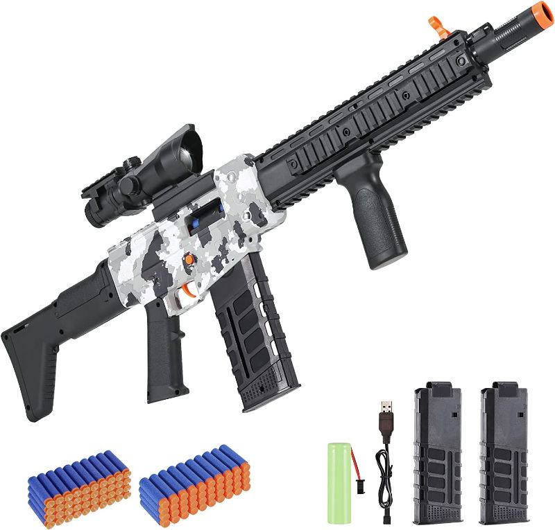 Photo 1 of Realistic Toy Gun for Nerf Guns Darts Automatic Sniper Rifle with Scope, Foam Blaster with 80 Soft Bullets 2 Magazines, Electric Machine Guns for Boys 8-12...
