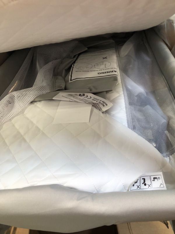 Photo 1 of Cowiewie Baby Bassinet with Bed Mattress and Storage | 7-Levels Height Adjustable | Basket Beside Bassinet Sleeper Impact Cotton Protects Baby's Head and Feet Moris Grey