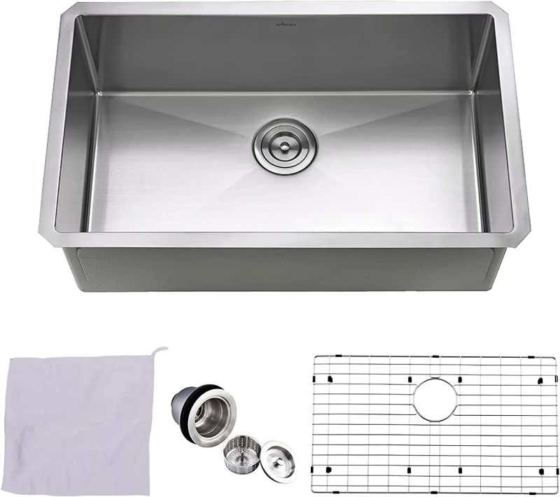 Photo 1 of APPASO 30-Inch Single Bowl Kitchen Sink Undermount, 16-Gauge Stainless Steel 10-Inch Deep Commercial Handmade Kitchen Sink with Grid and Strainer, HS3018
