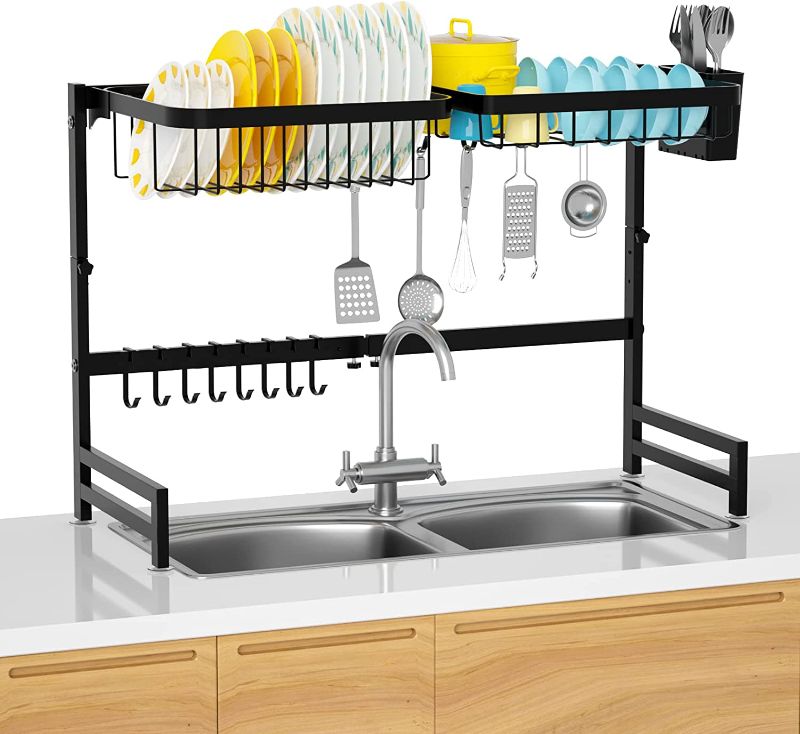 Photo 1 of MERRYBOX Over The Sink Dish Drying Rack, Adjustable Length (25.6-33.5in) and Height Over Sink Dish Rack, Dish Drainer with Dishware Holder for Kitchen Sink...
