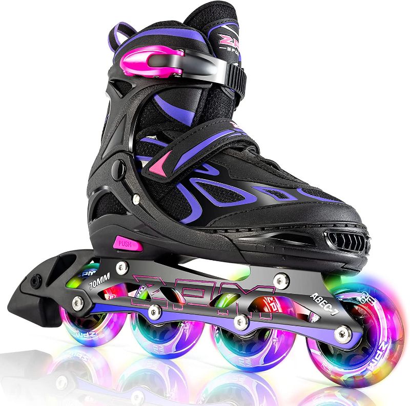 Photo 1 of 2PM SPORTS Vinal Girls Adjustable Flashing Inline Skates, All Wheels Light Up, Fun Illuminating Skates for Kids and Men
