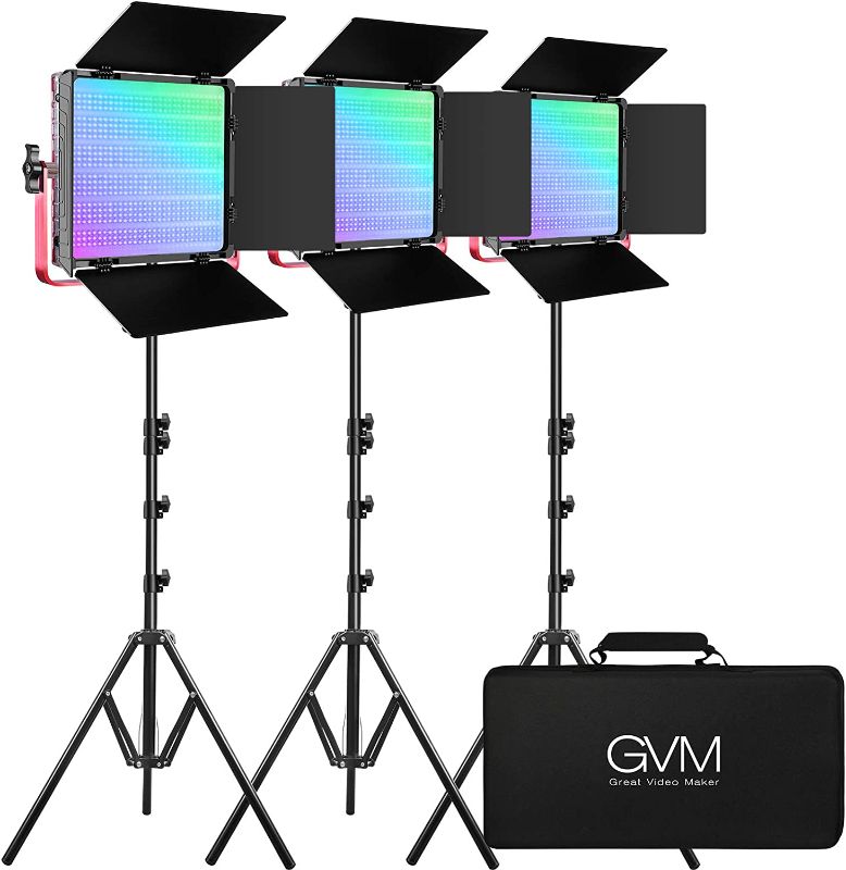 Photo 1 of GVM RGB LED Video Light, 50W Video Lighting Kit with APP Control, 1200D Photography Lighting kit for YouTube Studio, 3 Packs Led Panel Light, 3200K-5600K,...
