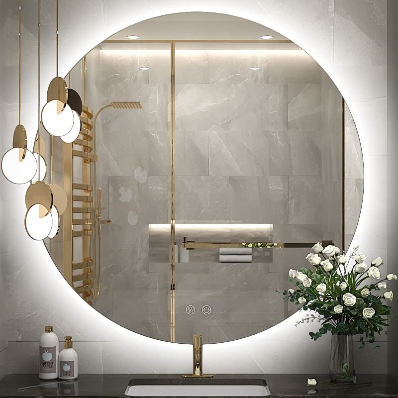 Photo 1 of FTOTI 32 Inch LED Backlit Round Mirror for Vanity,6000K Wall Mounted Round Mirror with Lights,Dimmable Lighted Bathroom Round Mirror with Anti-Fog, Touch...
