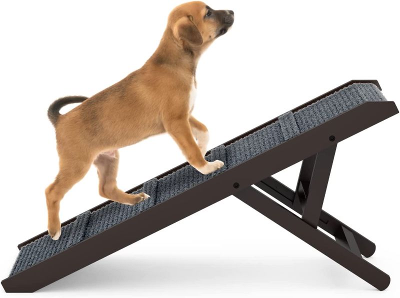 Photo 1 of Adjustable Dog Ramp - Folding Dog Ramp for Bed or Couch - Pet Ramp for Small, Medium, and Large Dogs and Cats - with Horizontal Bars for Grip
