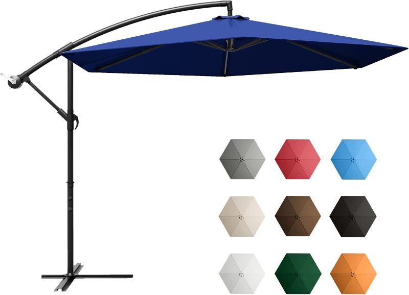 Photo 1 of AMERICAN PHOENIX 10FT Offset Hanging Patio Umbrella Cantilever Outdoor Umbrellas with Crank & Cross Base for Garden, Backyard, Pool and Beach