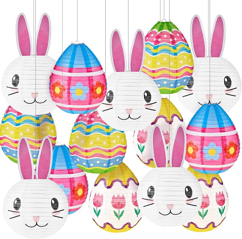 Photo 1 of 15 Pieces Easter Paper Lanterns Eggs Bunny Paper Hanging Lanterns Easter Party Favors Easter Party Decorations Supplies for Home Outdoor Yard Tree Religious Easter Hunt Party Favors,10 Inches
 
 15 Pieces Easter Paper Lanterns Eggs Bunny Paper Hanging Lan