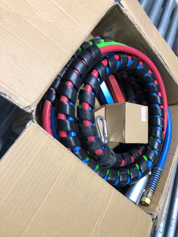 Photo 2 of KOOTANS 15Ft 3 in 1 ABS & Power Air Line Hose Wrap with Glad Hands Tender Spring Kit and Gladhand Extension Handles 7-Way Electrical Cable Air Lines for Tractor Trailer Semi Truck 15FT Air Lines+Spring+Gladhands+Grips