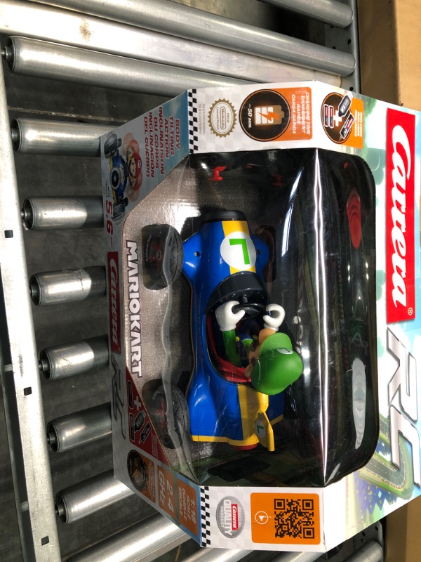 Photo 2 of Carrera RC Official Licensed Mario Kart Mach 8 Luigi 1: 18 Scale 2.4 Ghz Remote Radio Control Car with Rechargeable Lifepo4 Battery - Kids Toys Boys/Girls, (Model: 181067) Mario Kart Mach 8 - Luigi