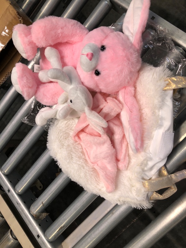 Photo 2 of Bunny Toy for Girls 5 Pcs Set. Mommy, 2 Baby Rabbit Toys, XL Furry Bag and Baby Doll Blanket. Cute Plush Gift Set 3 4 5 Year Old Girl, Stuffed Animal for Little Girls. Birthday, Christmas Age 3-8 Bunny Set