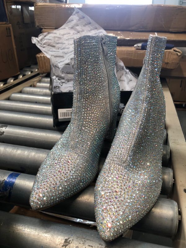 Photo 1 of Aquapillar Rhinestone Crystal Disco Booties, Women Gogo Heel Boots 7 Silver