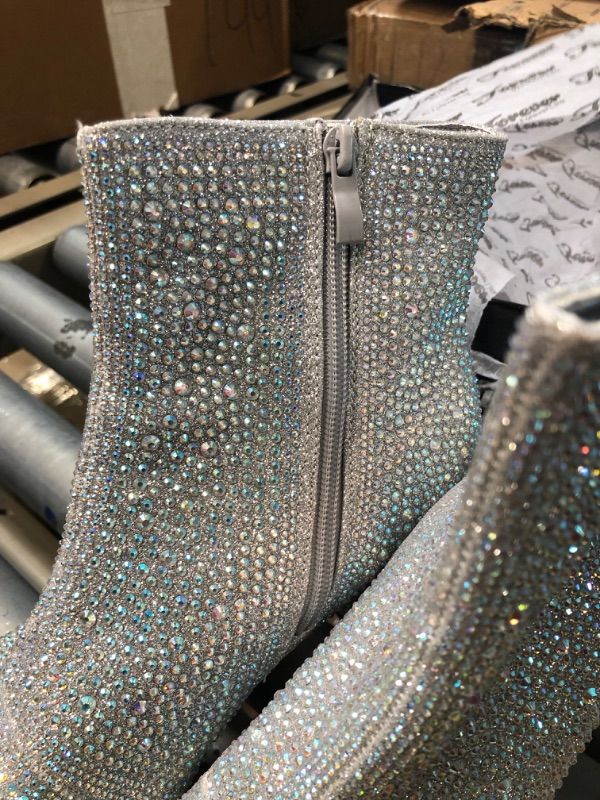 Photo 1 of Aquapillar Rhinestone Crystal Disco Booties, Women Gogo Heel Boots 7 Silver