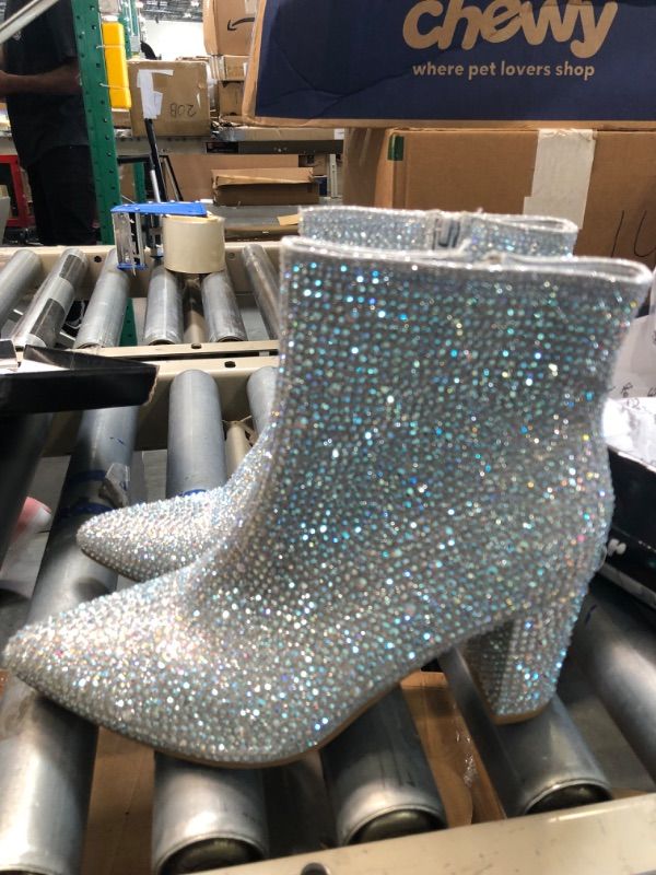 Photo 1 of Aquapillar Rhinestone Crystal Disco Booties, Women Gogo Heel Boots 7 Silver