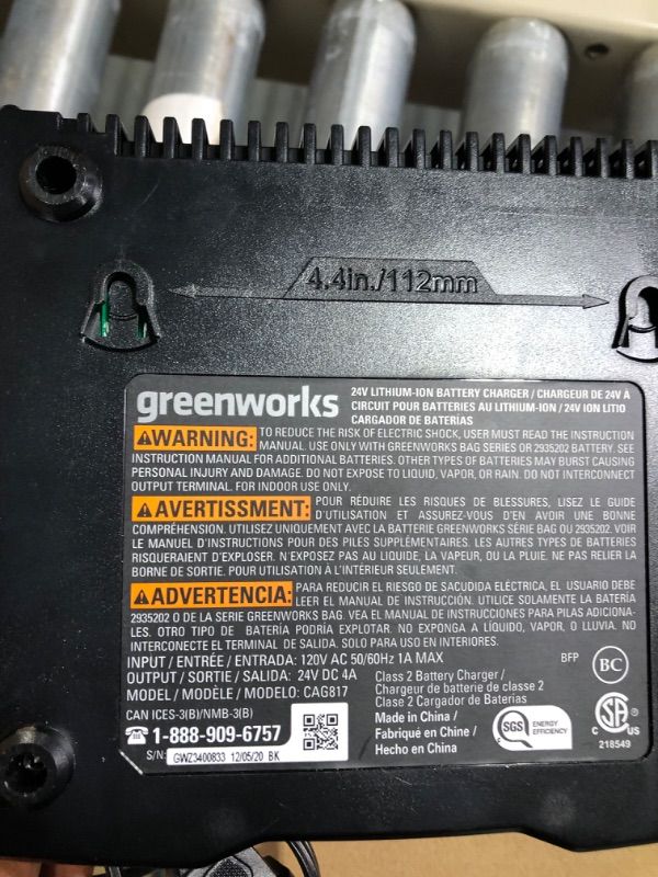 Photo 4 of ********MISSING (2) 4.0Ah USB Batteries (USB Hub); NOT TESTED****** Greenworks 2 x 24V (48V) 17" Brushless Cordless Push Lawn Mower, Dual Port Rapid Charger Included