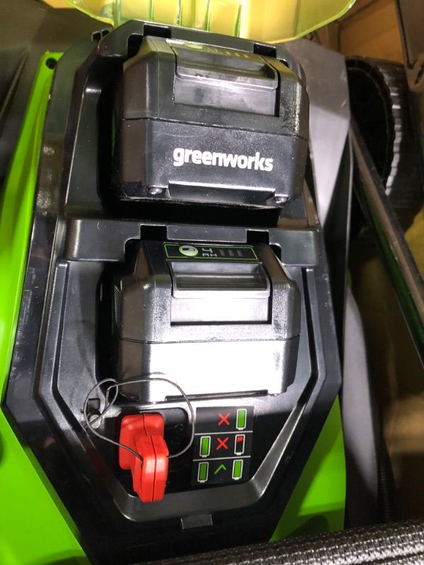 Photo 3 of ********MISSING (2) 4.0Ah USB Batteries (USB Hub); NOT TESTED****** Greenworks 2 x 24V (48V) 17" Brushless Cordless Push Lawn Mower, Dual Port Rapid Charger Included