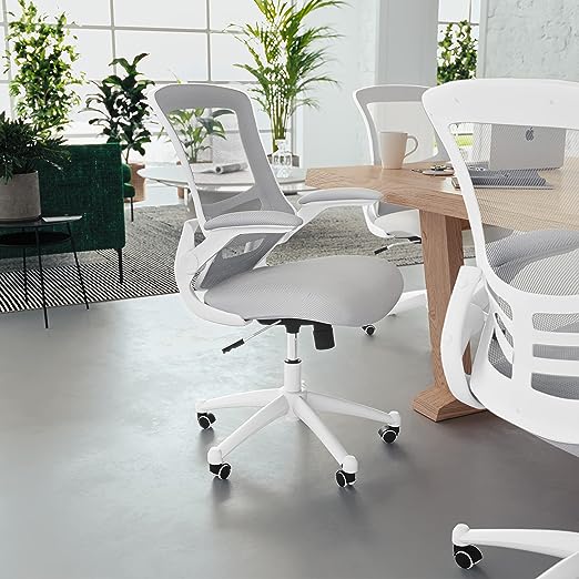 Photo 1 of Flash Furniture Kelista Office Chair, Ergonomic, Mid-Back, White Frame, Gray Mesh with Swivel