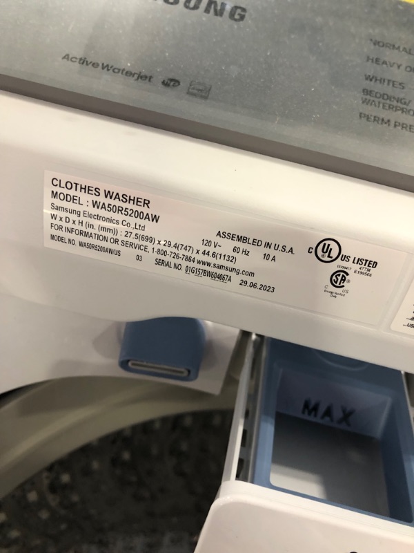 Photo 6 of WA50R5200AW Samsung 27" Large 5.0 cu. ft. Capacity Top Load Washer with Super Speed and Active WaterJet - White
