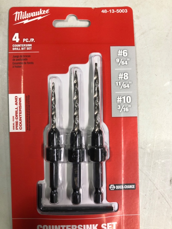 Photo 2 of Countersink Drill Bit Set #6, #8, #10, 3-Piece (DW2535)