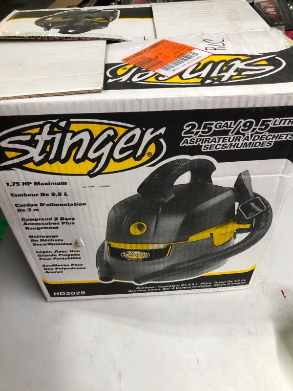 Photo 2 of Stinger 2.5 Gal. 1.75-Peak HP Compact Wet/Dry Shop Vacuum with Filter Bag, Hose and Accessories