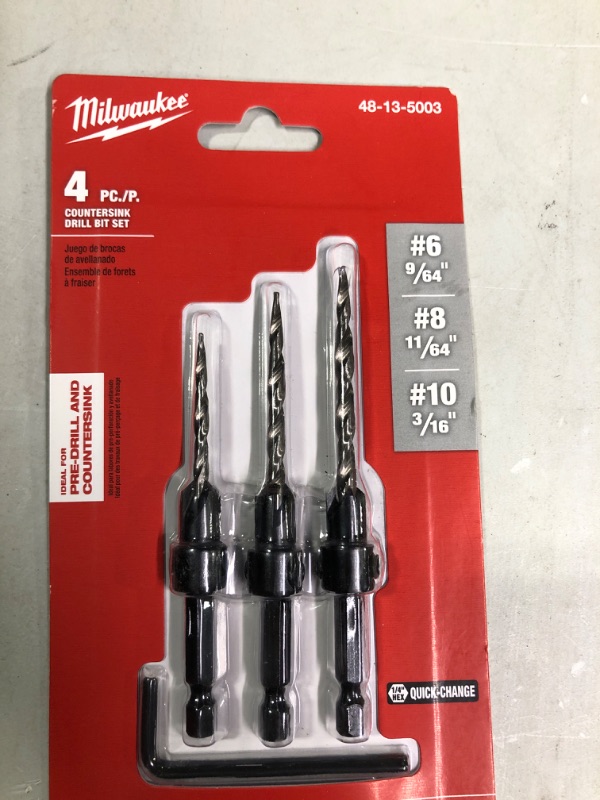 Photo 2 of Countersink Drill Bit Set #6, #8, #10, 3-Piece (DW2535)