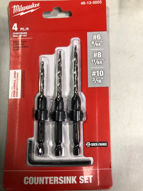 Photo 2 of Countersink Drill Bit Set #6, #8, #10, 3-Piece (DW2535)