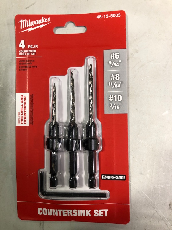 Photo 2 of Countersink Drill Bit Set #6, #8, #10, 3-Piece (DW2535)