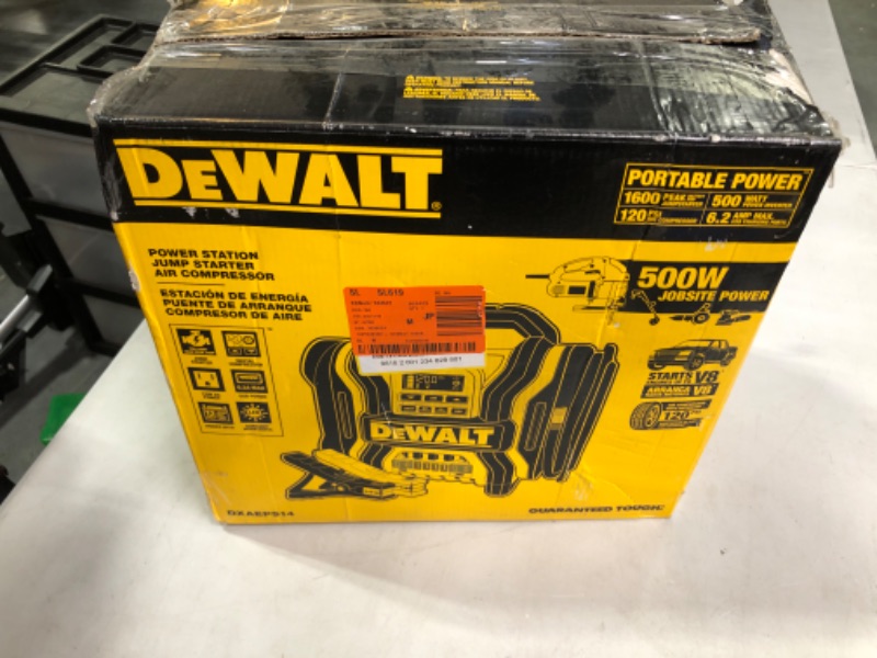 Photo 2 of DEWALT DXAEPS14 1600 Peak Battery Amp 12V Automotive Jump Starter/Power Station with 500 Watt AC Power Inverter, 120 PSI Digital Compressor, and USB Power , Yellow