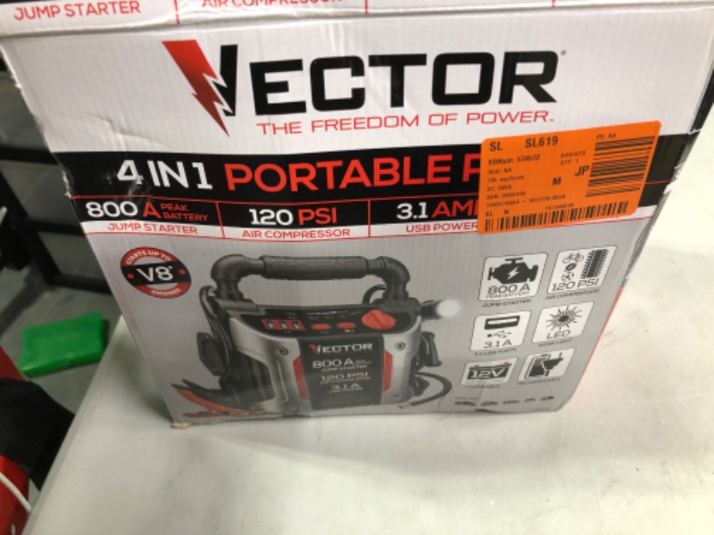 Photo 2 of Vector J7cv 800 Peak Amp Portable Car Jump Starter 120 PSI Compressor