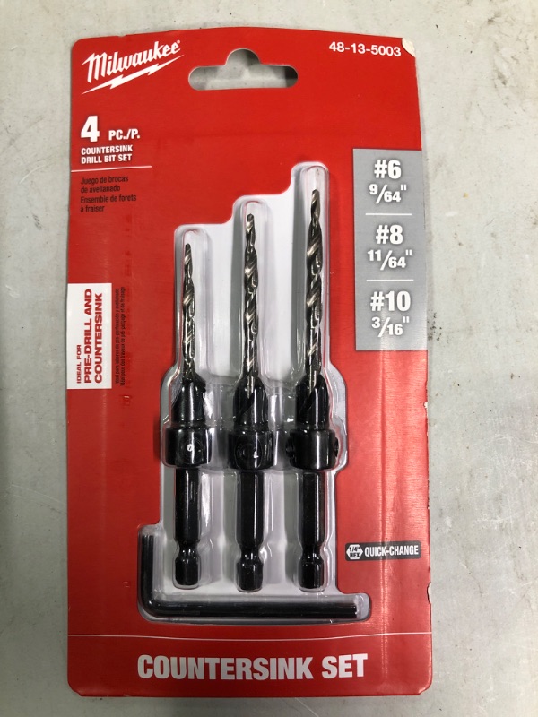 Photo 2 of Countersink Drill Bit Set #6, #8, #10, 3-Piece (DW2535
