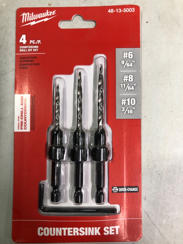 Photo 2 of Countersink Drill Bit Set #6, #8, #10, 3-Piece (DW2535
