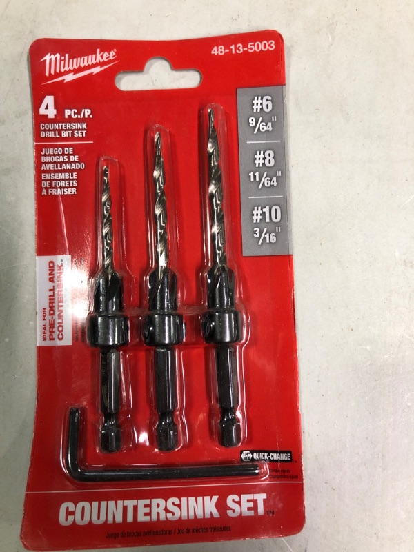 Photo 2 of Countersink Drill Bit Set #6, #8, #10, 3-Piece (DW2535
