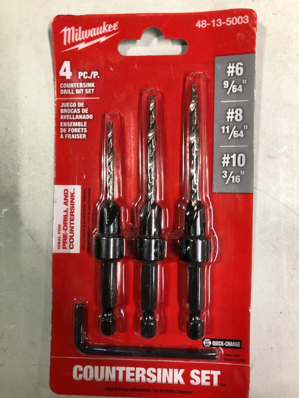 Photo 2 of Countersink Drill Bit Set #6, #8, #10, 3-Piece (DW2535
