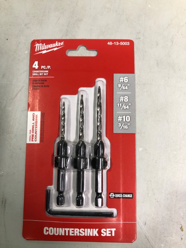 Photo 2 of Countersink Drill Bit Set #6, #8, #10, 3-Piece (DW2535
