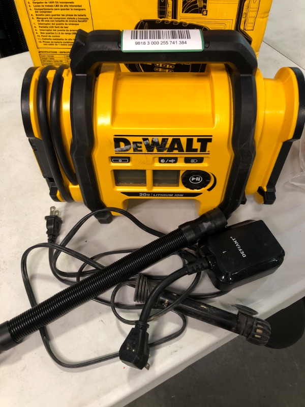 Photo 1 of DEWALT DXAEJ14 Digital Portable Power Station Jump Starter: 1400 Peak/700 Instant Amps, 120 PSI Digital Air Compressor, 3.1A USB Ports, Battery Clamps , Yellow