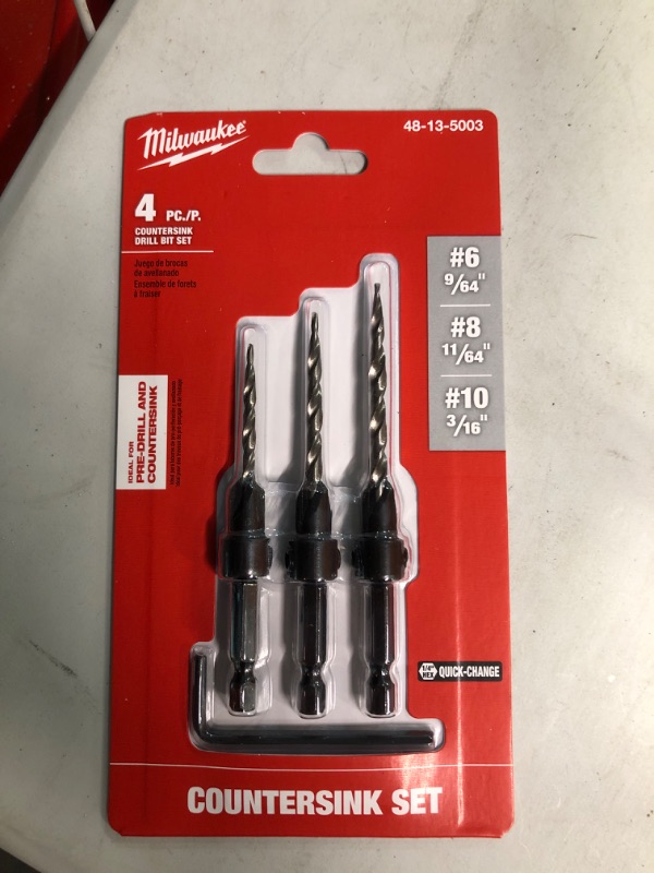 Photo 2 of Countersink Drill Bit Set #6, #8, #10, 3-Piece (DW2535)
