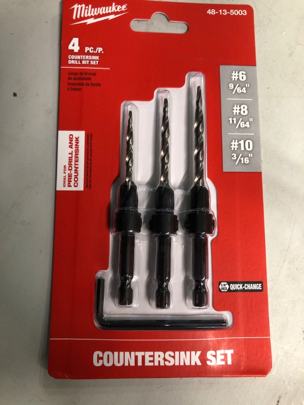 Photo 2 of Countersink Drill Bit Set #6, #8, #10, 3-Piece (DW2535)
