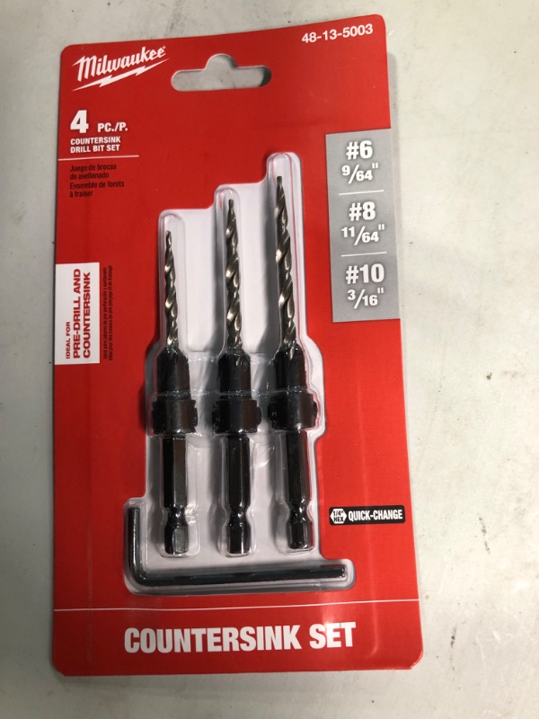 Photo 2 of Countersink Drill Bit Set #6, #8, #10, 3-Piece (DW2535)
