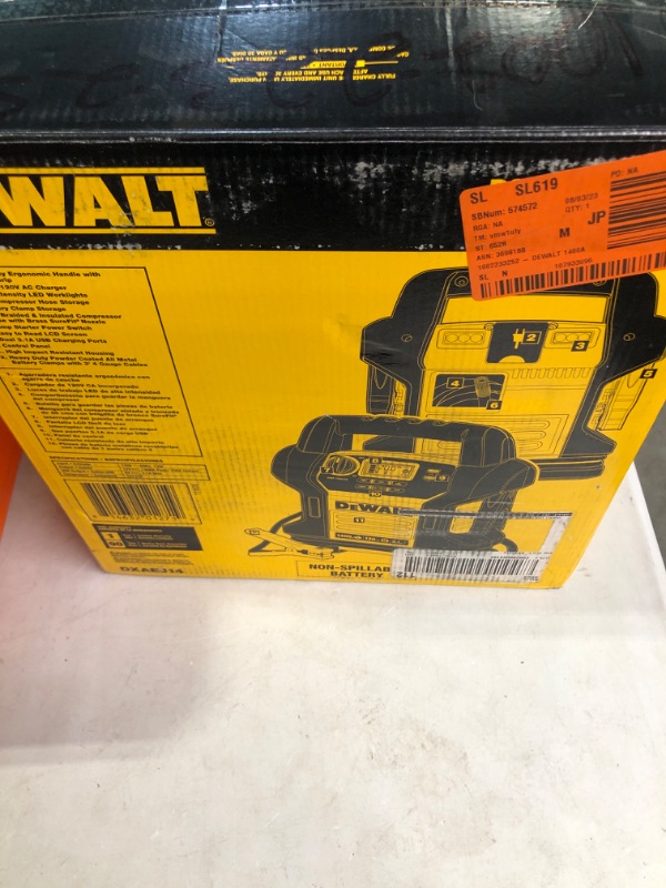 Photo 2 of DEWALT DXAEJ14 Digital Portable Power Station Jump Starter: 1400 Peak/700 Instant Amps, 120 PSI Digital Air Compressor, 3.1A USB Ports, Battery Clamps , Yellow