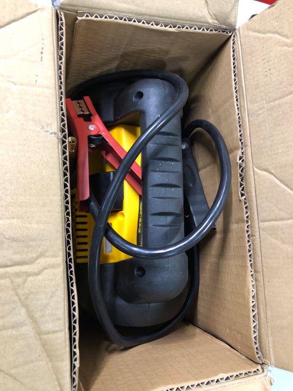 Photo 3 of ***POWER KNOW BROKEN - STILL POWERS ON*** DEWALT DXAEJ14 Digital Portable Power Station Jump Starter: 1400 Peak/700 Instant Amps, 120 PSI Digital Air Compressor, 3.1A USB Ports, Battery Clamps , Yellow