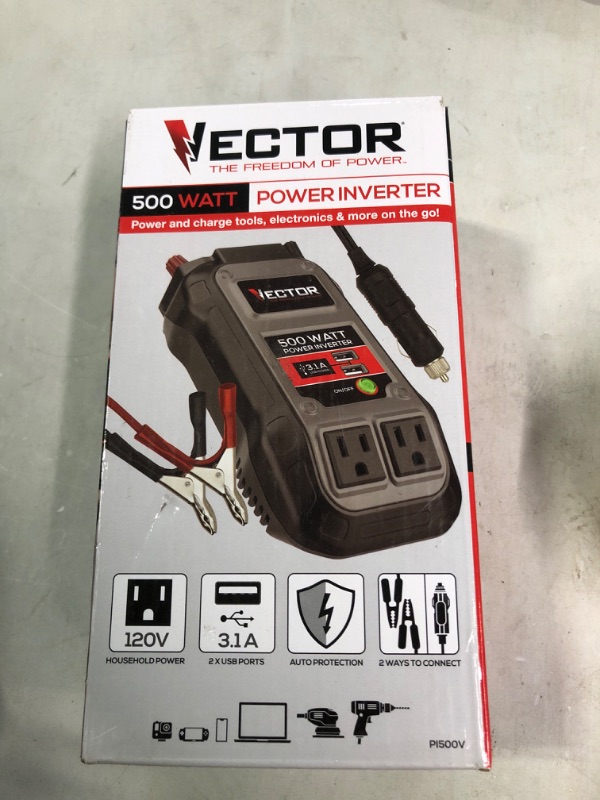 Photo 2 of Vector 500 Watt Power Inverter, PI500V, Dual Power Inverter, Two USB Charging Ports,Grey