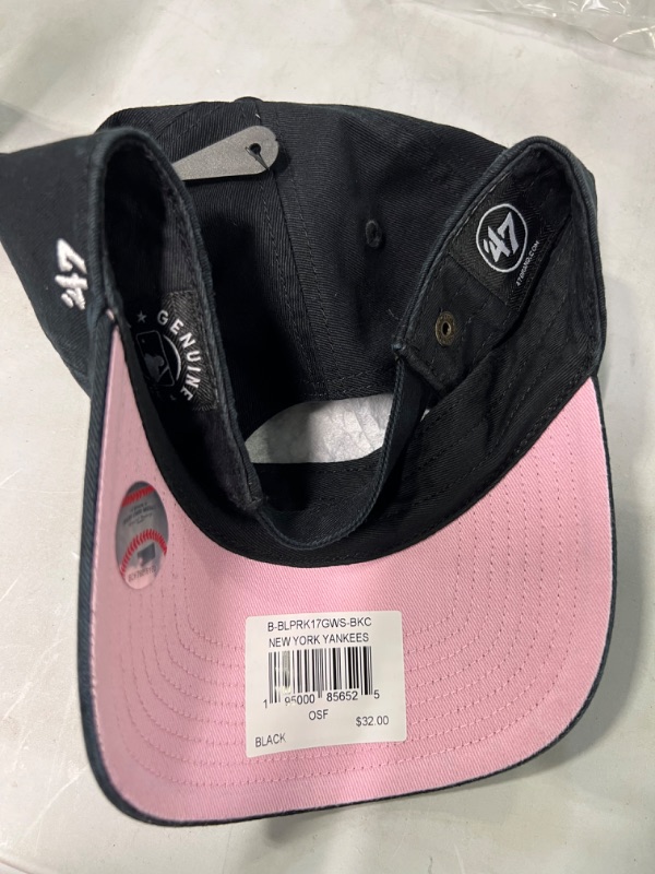 Photo 3 of '47 New York Yankees Ballpark Clean Up Dad Hat Baseball Cap - Black/Pink Bottom, Black, White, Pink, One Size