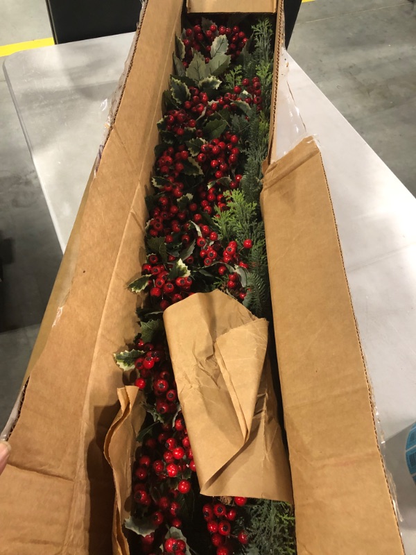 Photo 3 of 48" Spruce Cedar Holly Wp Berry Garland - Green Red - 48-Inch