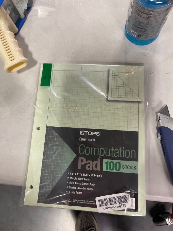 Photo 2 of TOPS™ Engineering Computation Pad, Gum-Top, 8 1/2" x 11", Quad Rule (5 x 5), Greentint Paper, 100 SH/PD