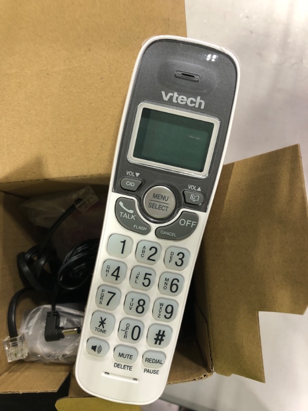 Photo 3 of VTech VG101 DECT 6.0 Cordless Phone for Home, Blue-White Backlit Display, Backlit Big Buttons, Full Duplex Speakerphone, Caller ID/Call Waiting, Easy Wall Mount, Reliable 1000 ft Range (White/Grey) Caller ID White