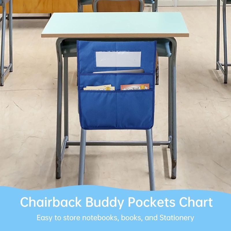 Photo 1 of 3PCS Chairback Buddy Pocket Chart, Bright Color Seat Storage Organizer with 3 Pockets and a Transparent Name Tag Window for Kids School Supplies (16.6''x19''))
