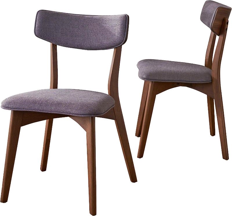 Photo 1 of Christopher Knight Home Abrielle Mid-Century Modern Fabric Dining Chairs with Natural Walnut Finished Rubberwood Frame, 2-Pcs Set, Dark Grey / Natural Walnut
