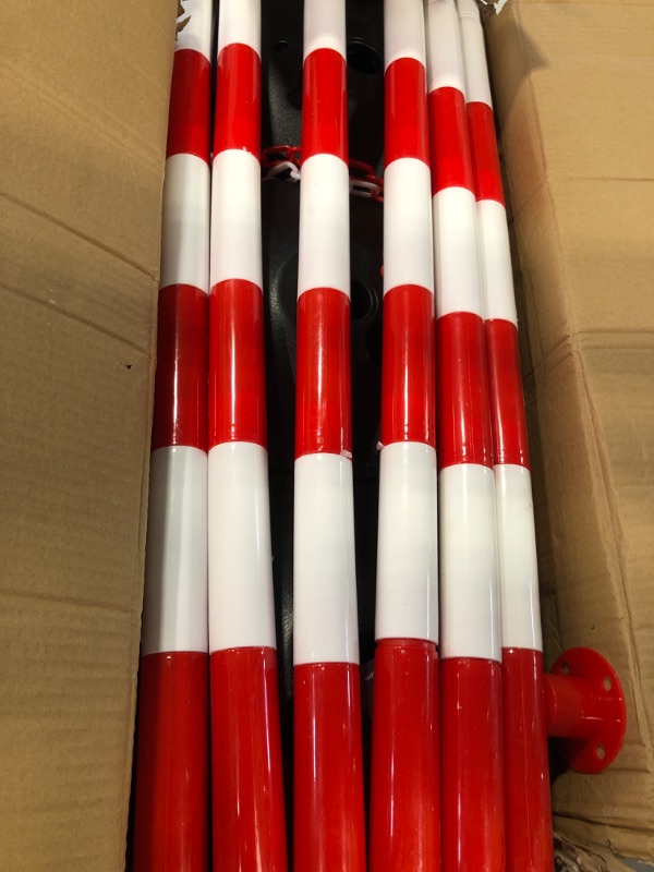 Photo 3 of SIMAZO 6 Pack Traffic Delineator Post Cones with Fillable Base, Adjustable Plastic Safety Barrier Outdoor and Indoor Crowd Control Stanchion with 5Ft Plastic Chain for Delineator Poles (Red+White) Normal Red+White 6