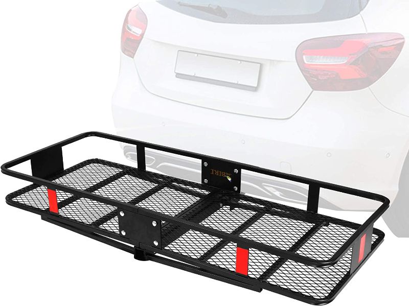 Photo 1 of 60” x 24” x 6.5” Hitch Mounted Folding Cargo Carrier, 500LBS Capacity Heavy Duty Basket Rack, Fit 2" Receiver Hitch, for Truck SUV Car RV Camping Traveling, Black