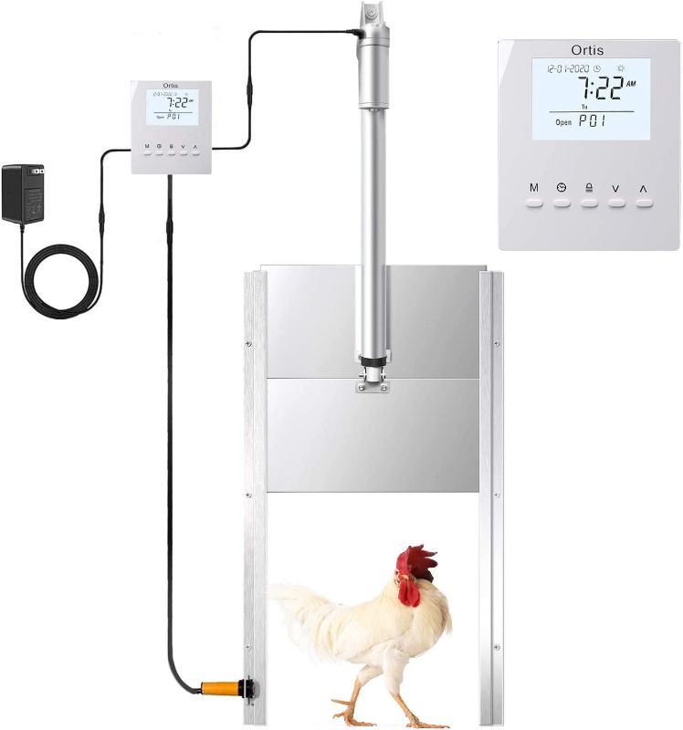 Photo 1 of Automatic Chicken Coop Door Opener Kit, Ortis Electric Auto Chicken Coop Door with Programmable Timer Controller, Infrared Sensor to Prevent Chicken from Being Crushed