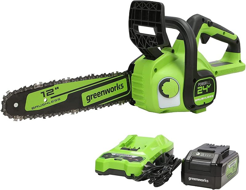 Photo 1 of 
Greenworks 24V 12" TruBrushless™ Cordless Compact Chainsaw (Great For Storm Clean-Up, Pruning, and Camping), 4.0Ah Battery and Charger Included